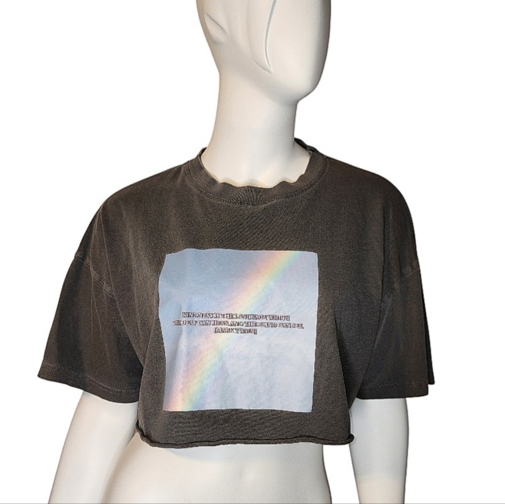 Forever 21 Gray Crop Top with Rainbow Graphic